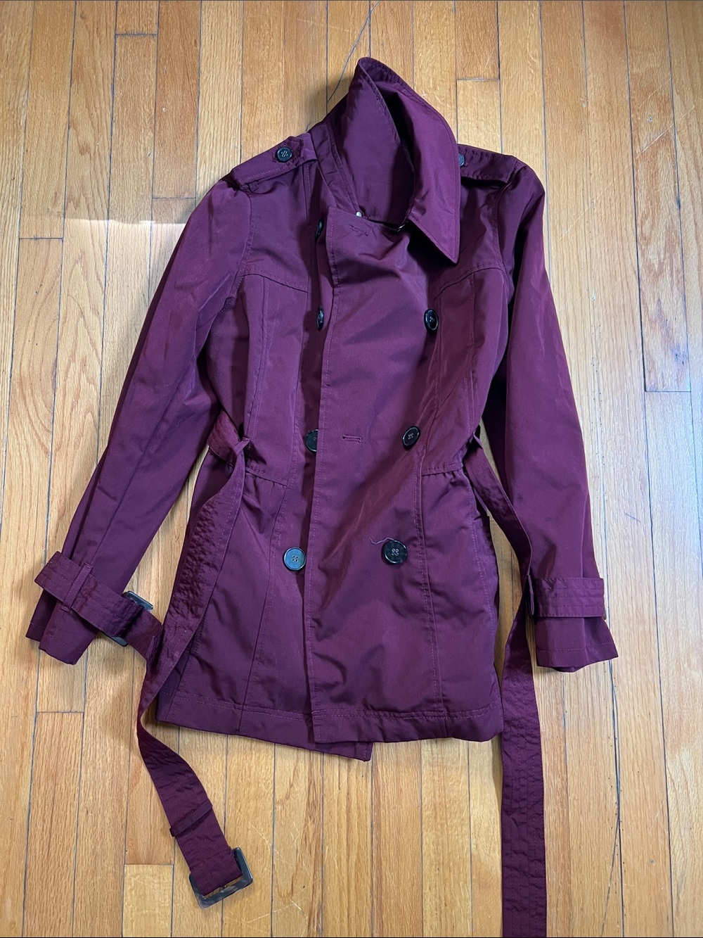 Worthington Double-Breasted Wine Trench Coat